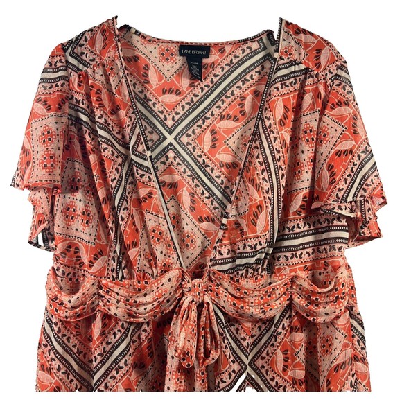 Lane Bryant Orange Sheer Swim Cover Tie Front Kimono Top Size 14/16 - Picture 2 of 11